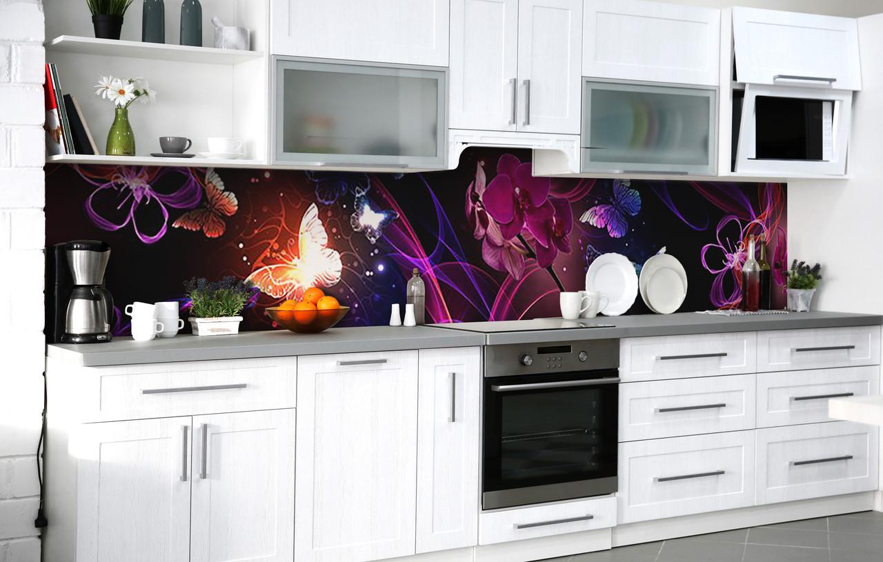 Кухонный фартук Сияние Бабочки виниловый самоклеющийся 600х2500 мм Фиолетовый