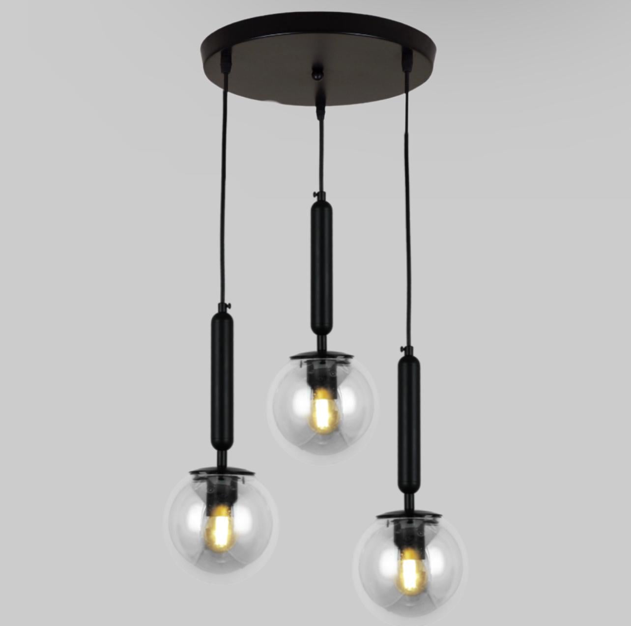 Люстра стеклянная 3 лампы Черный (916-3515-3 BK+CL)