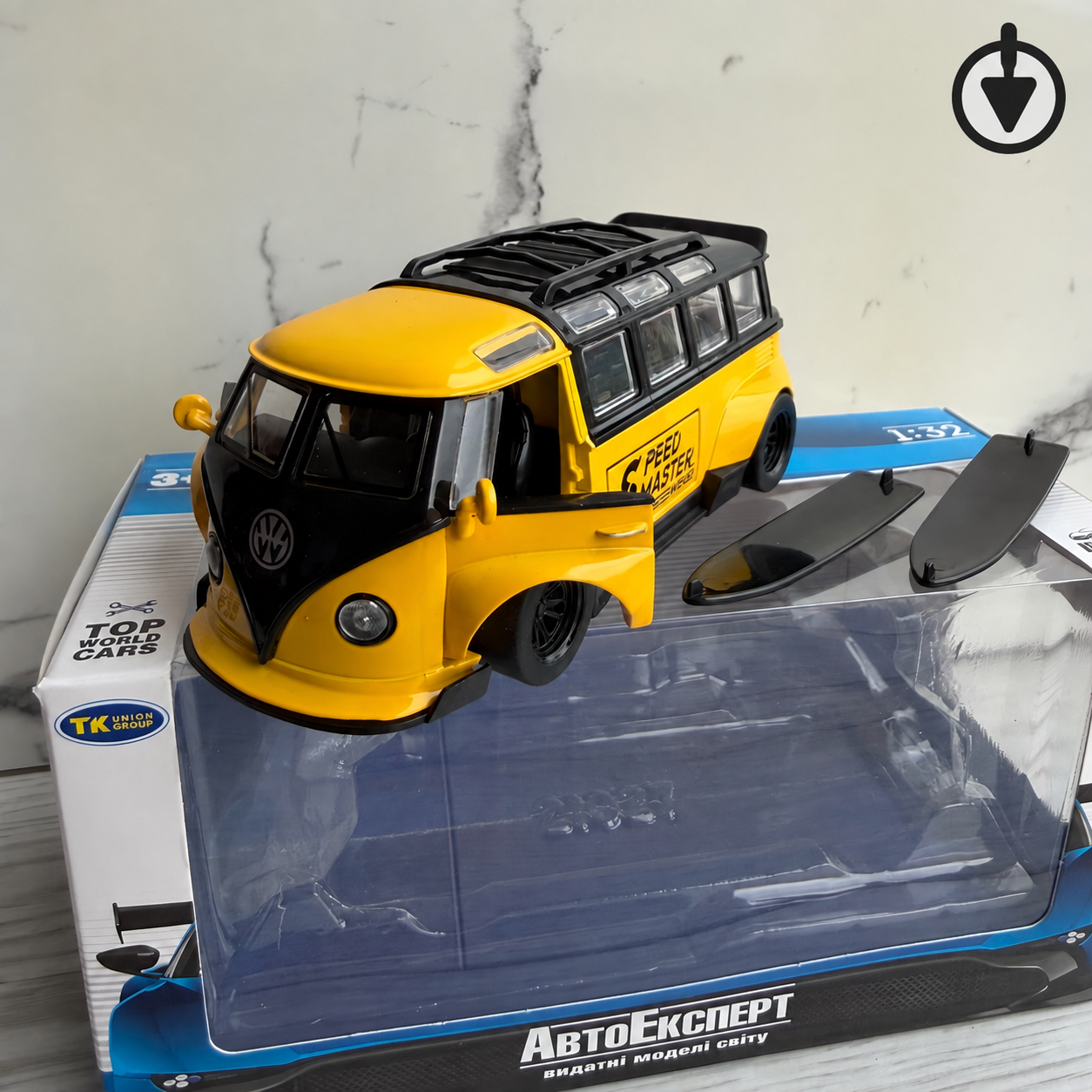 Модель коллекционная металлическая Volkswagen T1 Bus 1:32 свет фар/звук/с открывающейся дверью 14,5 см Желтый (38319150)