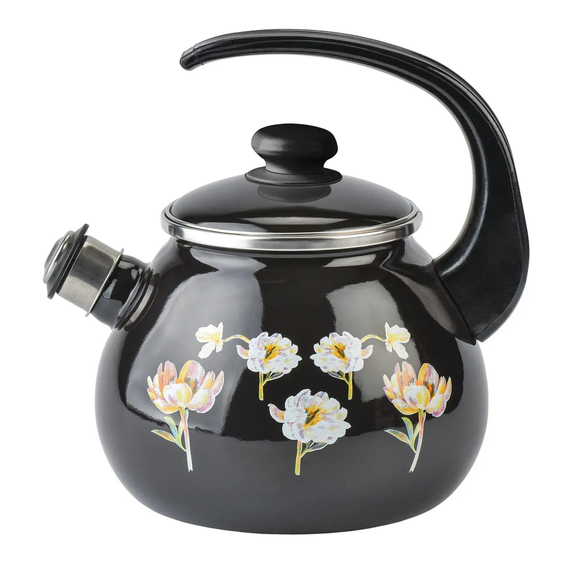 Чайник эмалированный Цветочная фантазия со свистком 2,5 л (28425678)