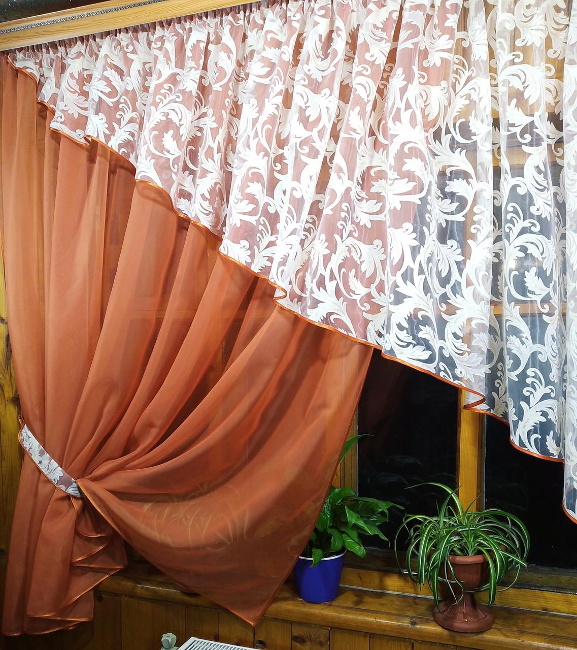 Шторы Анжелика вензель левая Терракотовый (1171892052) - фото 3