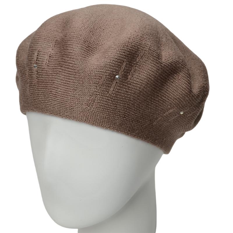 Берет жіночий Lirus Бусінка осінній тонкої подвійної в'язки Темно-пудровий - фото 1 Берет жіночий Lirus Бусінка осінній тонкої подвійної в'язки Темно-пудровий - фото 1