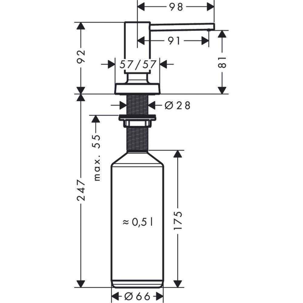 Дозатор врезной для мойки Hansgrohe A71 40468800 500 мл Хром (144441) - фото 2