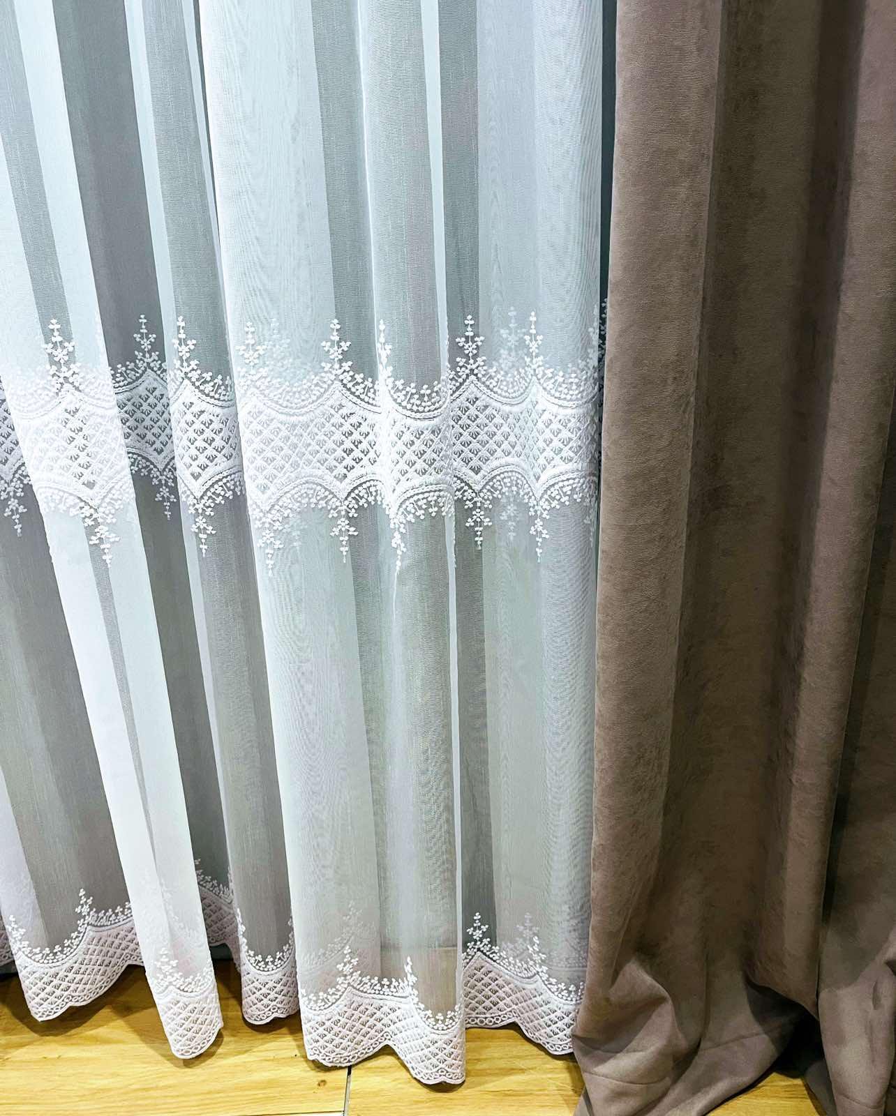 Тюль бамбук с вышивкой по низу 3х2,5 м 1 шт. Белый (2970) - фото 2