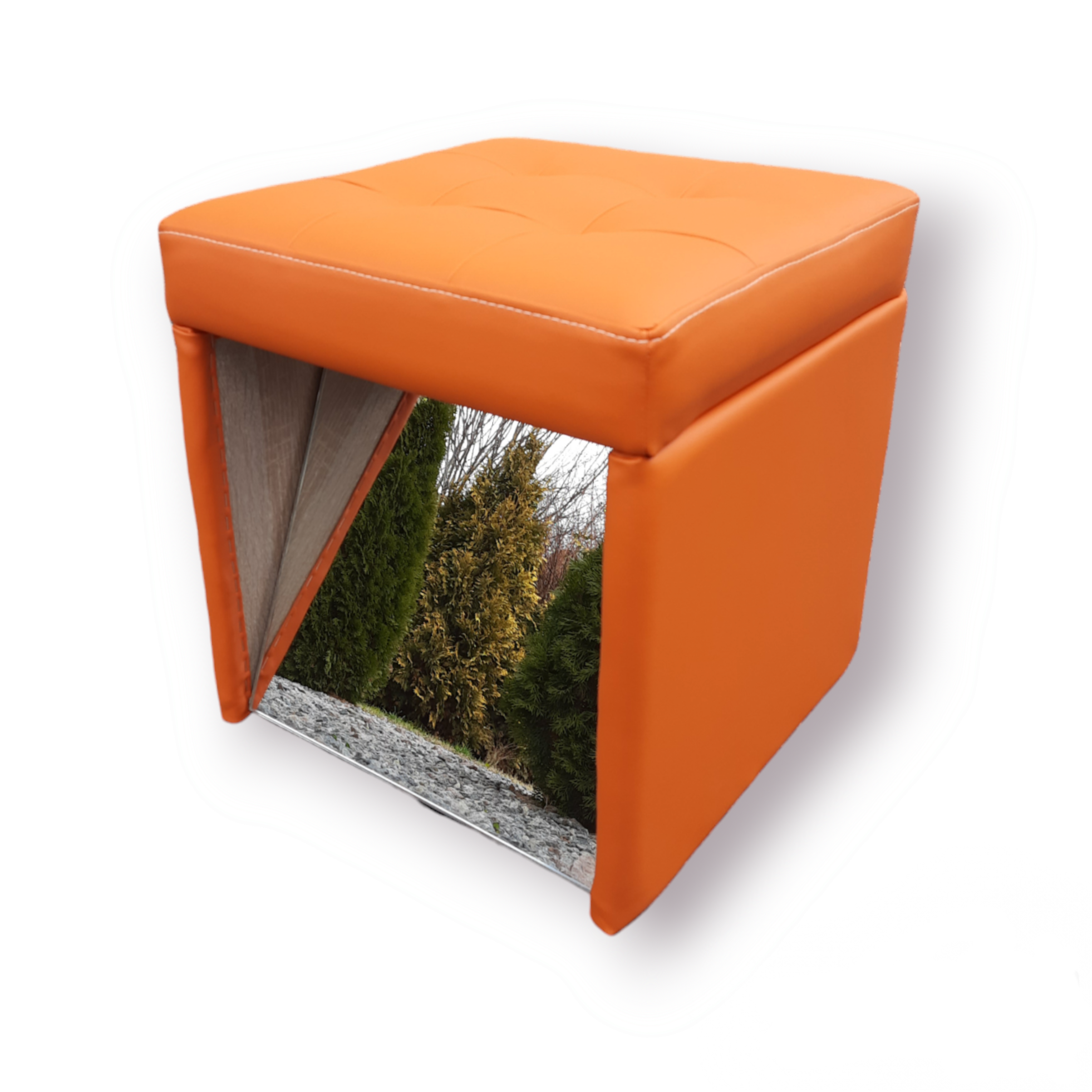 Пуф Люкс із дзеркалом екошкіра Флай 40х40х45 см Помаранчевий