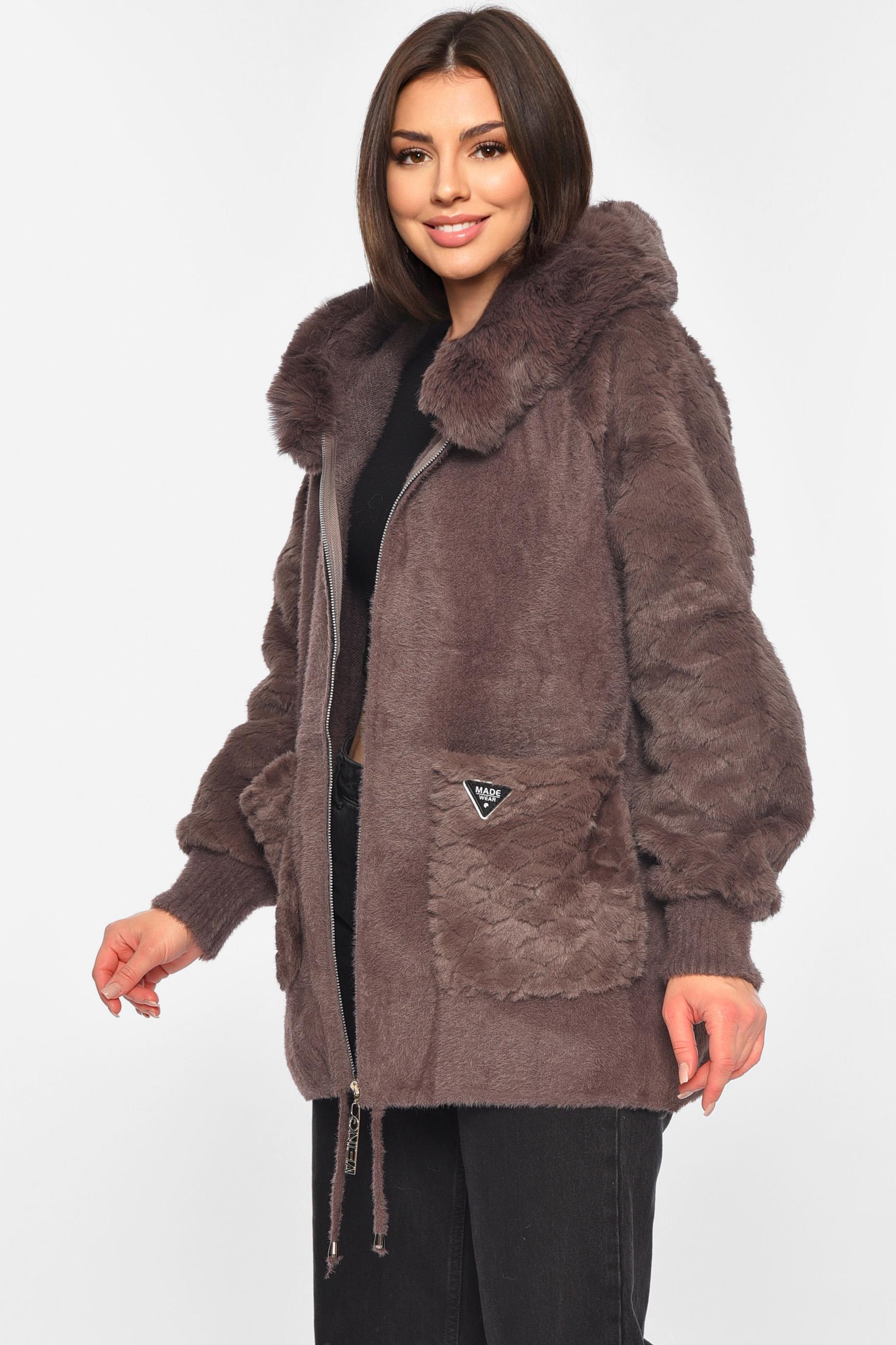 Кардиган жіночий з альпаки з хутром L Коричневий (195350) - фото 2 Кардиган жіночий з альпаки з хутром L Коричневий (195350) - фото 2