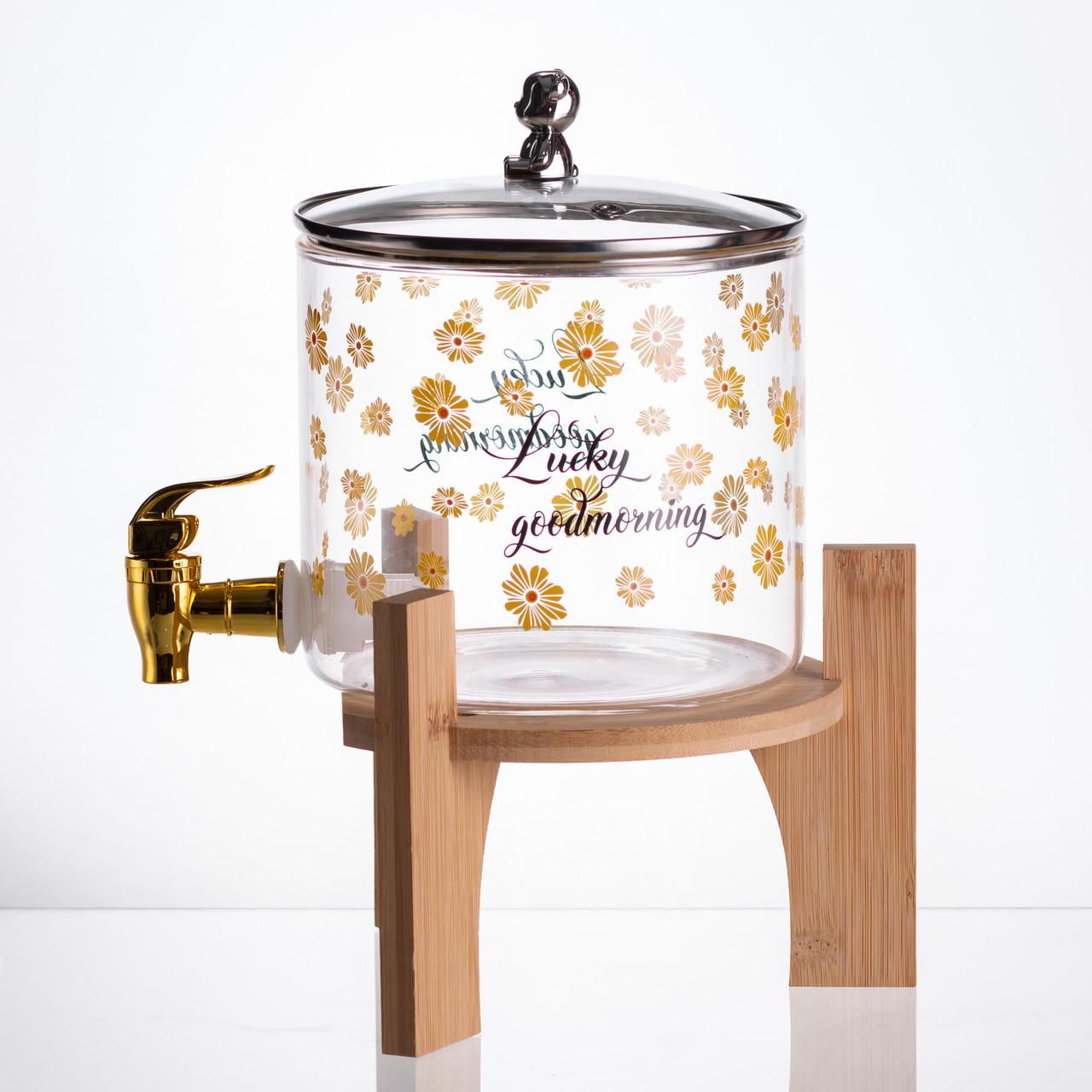 Лимонадница с краном на деревянной подставке 2,6 л стеклянная (HP-34-16) - фото 3