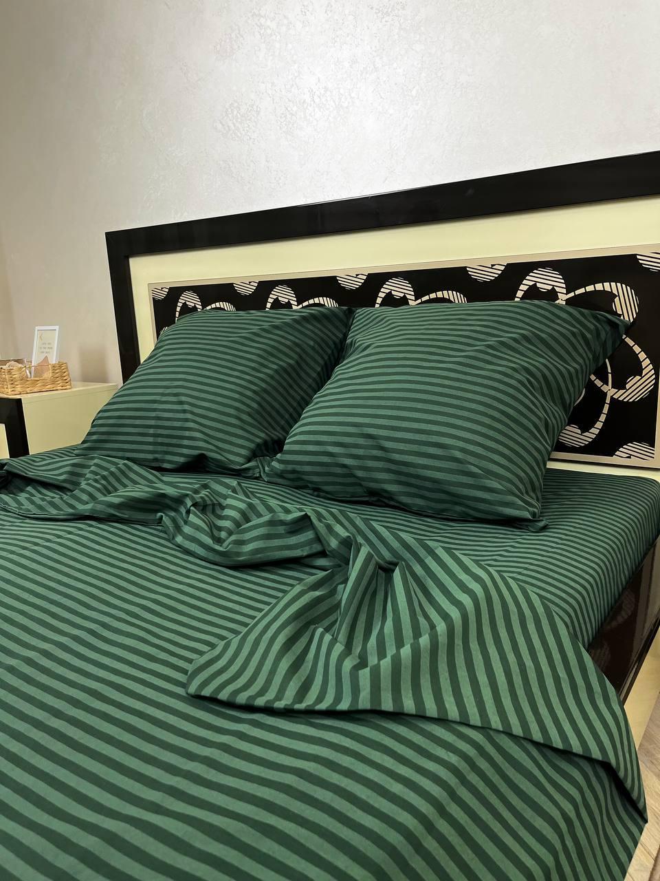 Комплект постільної білизни євро Смужка бавовняний 200х220 см Зелений (28838357) - фото 2 Комплект постільної білизни євро Смужка бавовняний 200х220 см Зелений (28838357) - фото 2