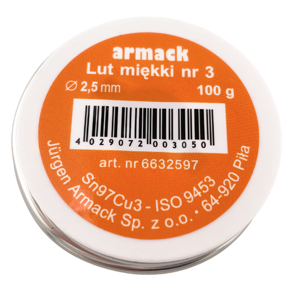 Припой мягкий для меди Armack 2,5 мм 100 г Припой мягкий для меди Armack 2,5 мм 100 г