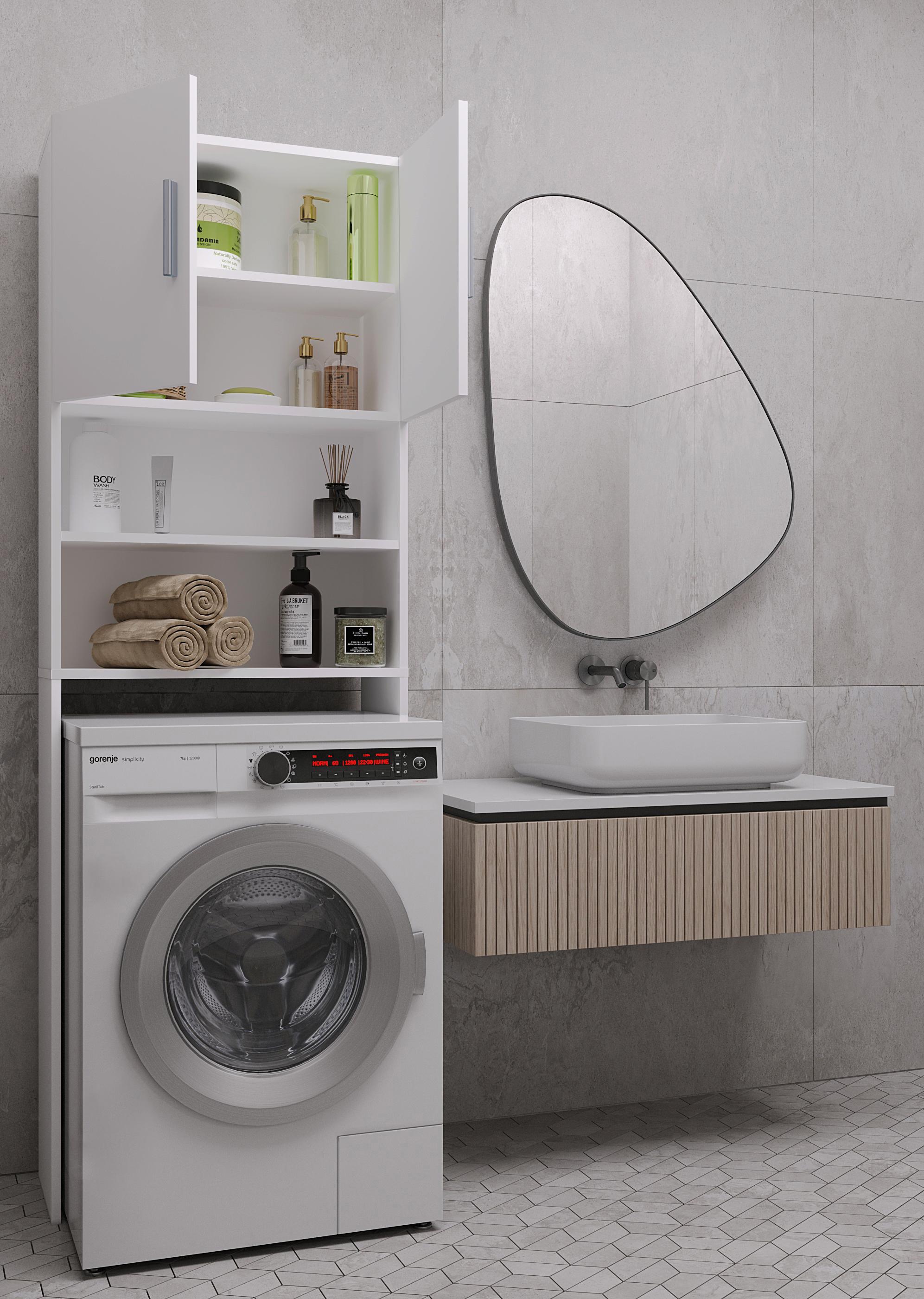 Шафа пенал під пральну машину у ванну кімнату 190х64х25 см Білий - фото 2