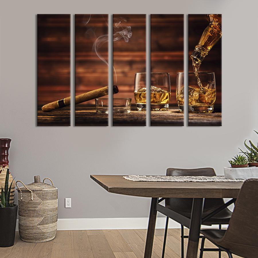 Картина модульна із 5 частин Сигара та два віскі L 132x80 см (303-51)
