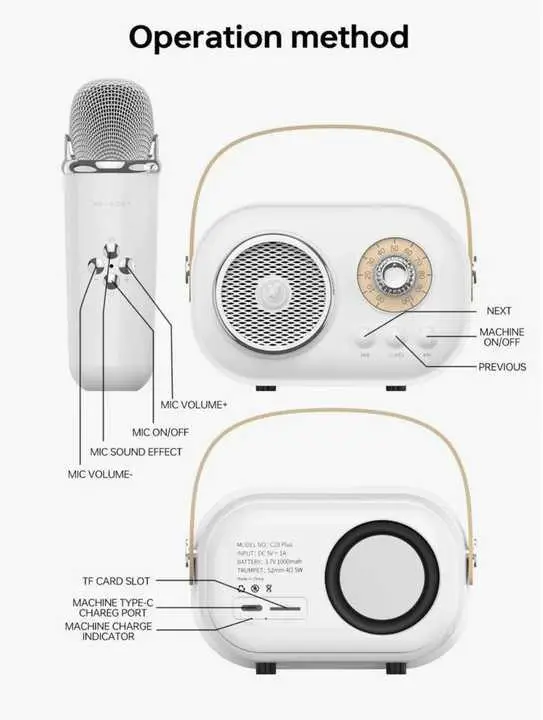 Колонка с микрофоном C20 Plus Bluetooth на аккумуляторе для караоке (25577641) - фото 2
