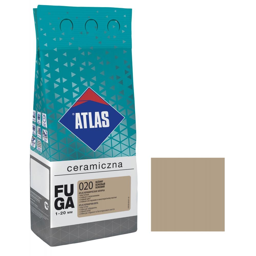 Фуга для плитки ATLAS CERAMICZNA 020 керамічна 1-20 мм 2 кг Бежевий (000104384)