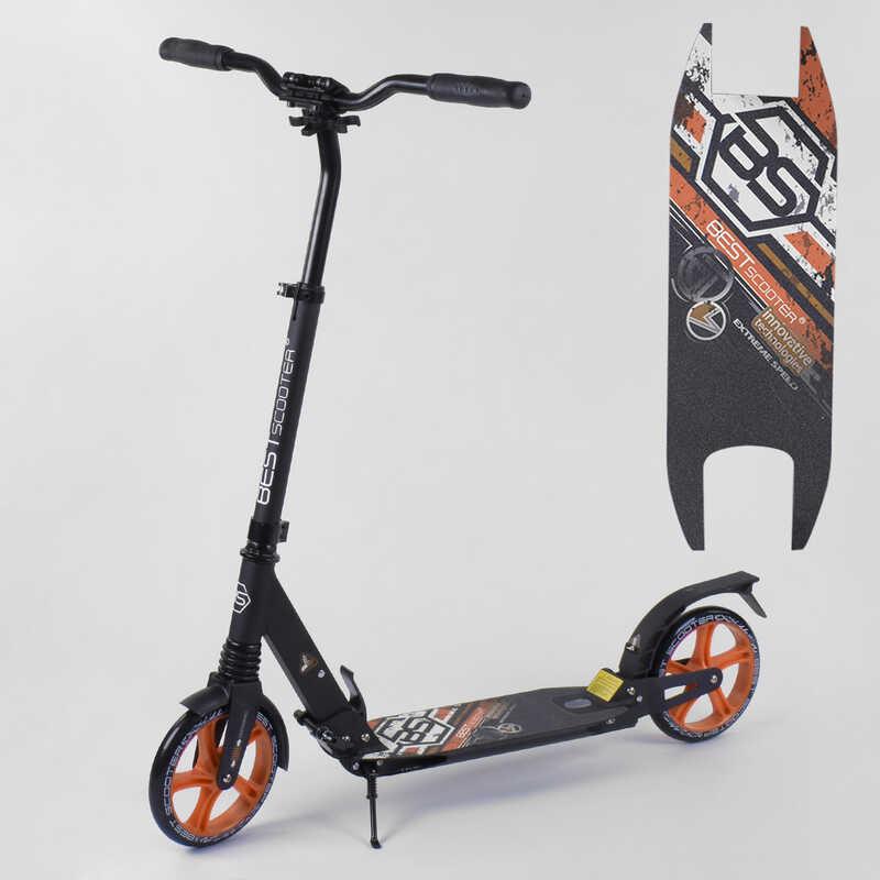 Самокат алюминиевый Best Scooter с PU колесами и 2 аммортизаторами Black/Orange (92086) - фото 4