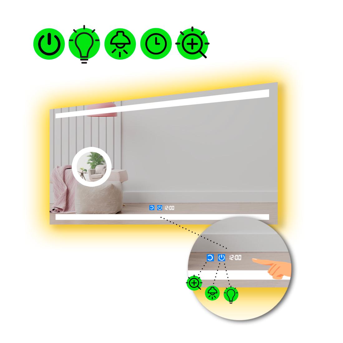 Зеркало с LED подсветкой Anita с двумя сенсорами и линзой с подсветкой 120x100 см (8776436)