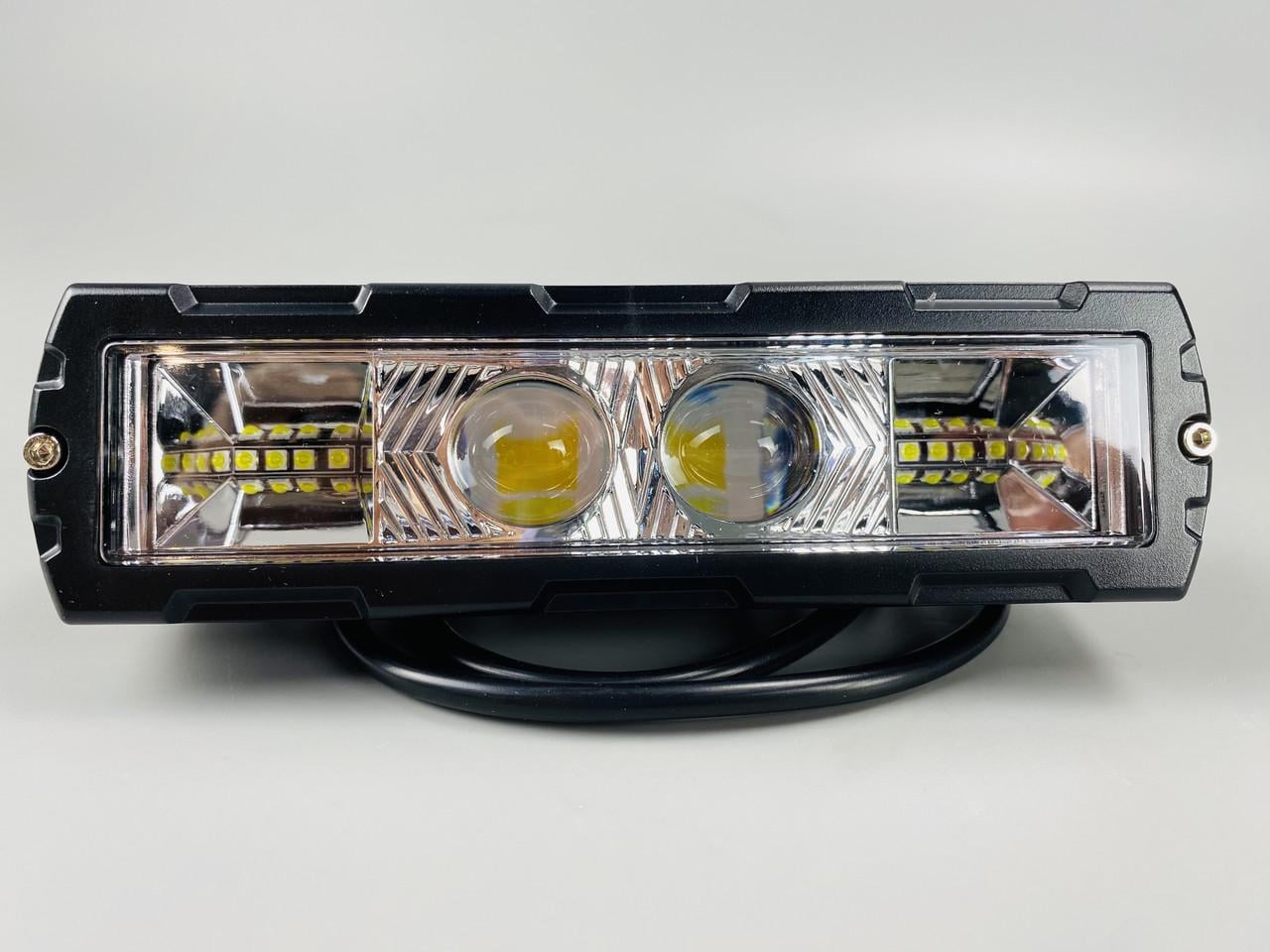 Фара прямокутна LED 25W 12-80V 2 Об'ємні 3D лінзи жовте та біле світло із чіткою межею світла і 12 діодів