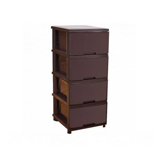 Комод пластиковый Алеана Ротанг разборный ажурный 4 ящика Коричневый (0-11-478343)