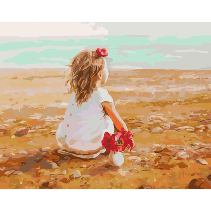 Картина за номерами Strateg Преміум Дівчинка в полі 40х50 см (GS1110)