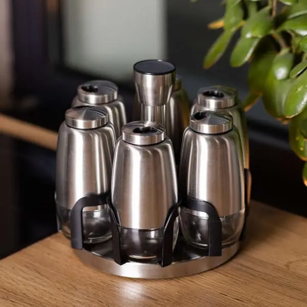 Набір баночок для спецій YIWU на поворотній підставці 6 шт. по 120 мл Хром (147-107-HP-1300) - фото 2