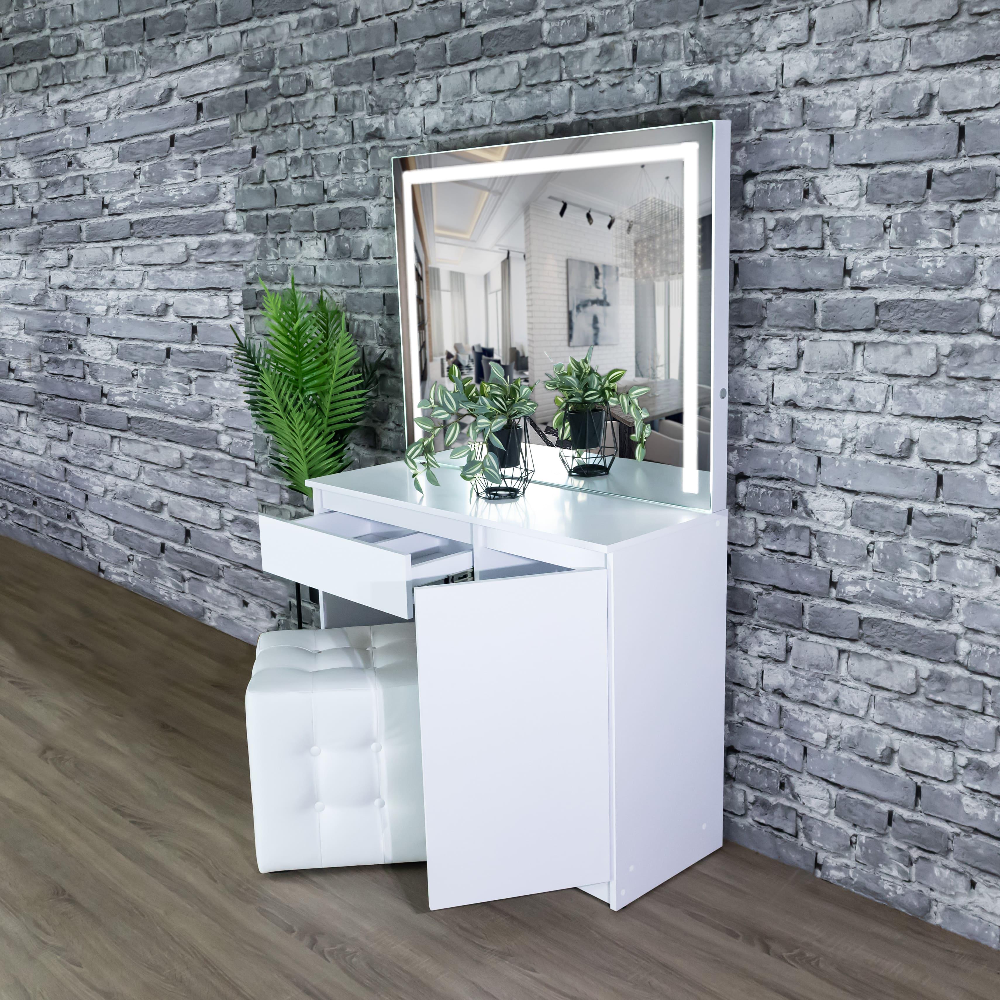 Стіл макіяжний з підсвіткою з полицями 160х100х40 см Білий (08/06) - фото 5 Стіл макіяжний з підсвіткою з полицями 160х100х40 см Білий (08/06) - фото 5