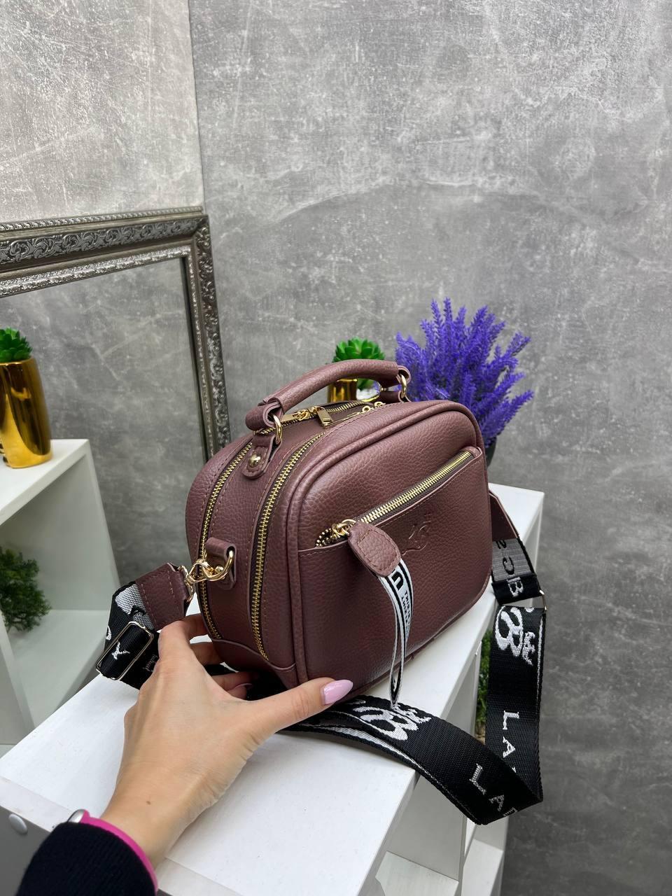 Сумка женская кросс-боди из экокожи с широко ремнем Темно-пудровый (2732414511) - фото 6