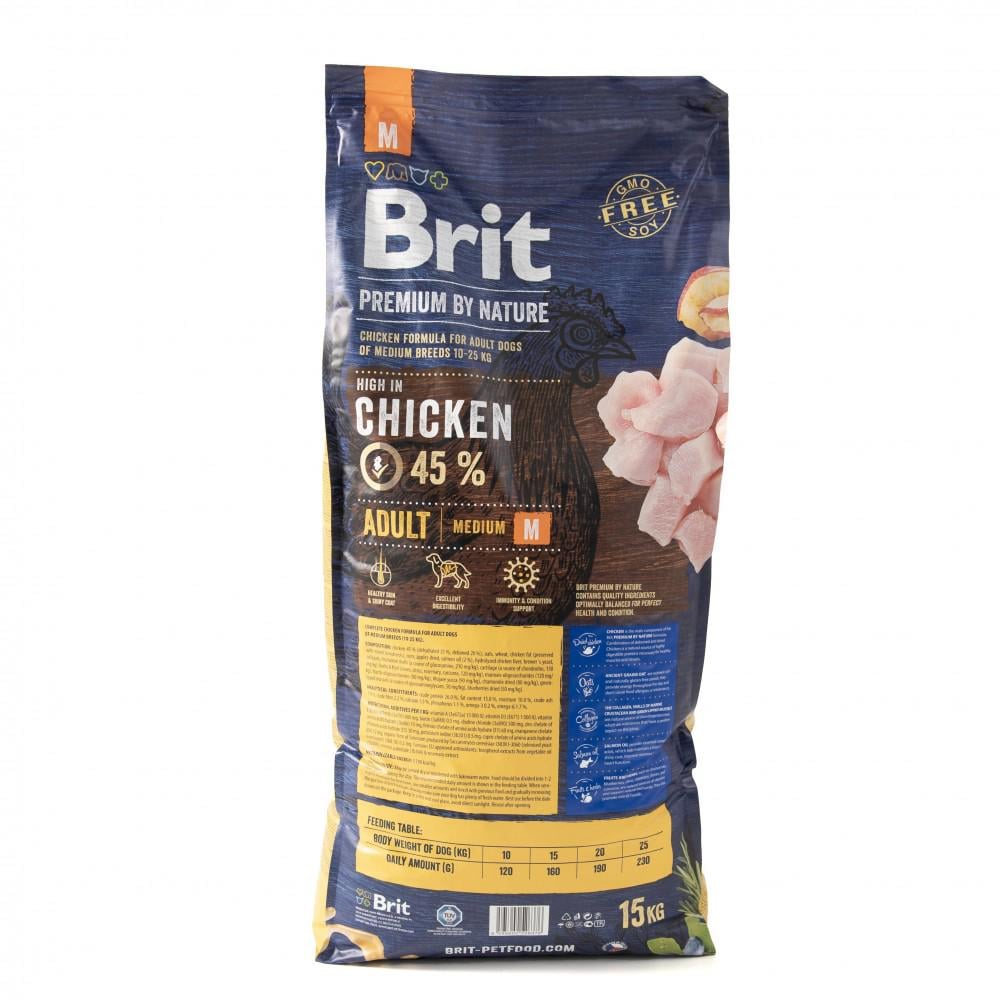 Корм сухой Brit Premium Dog M для взрослых собак средних пород с курицей 15 кг - фото 1