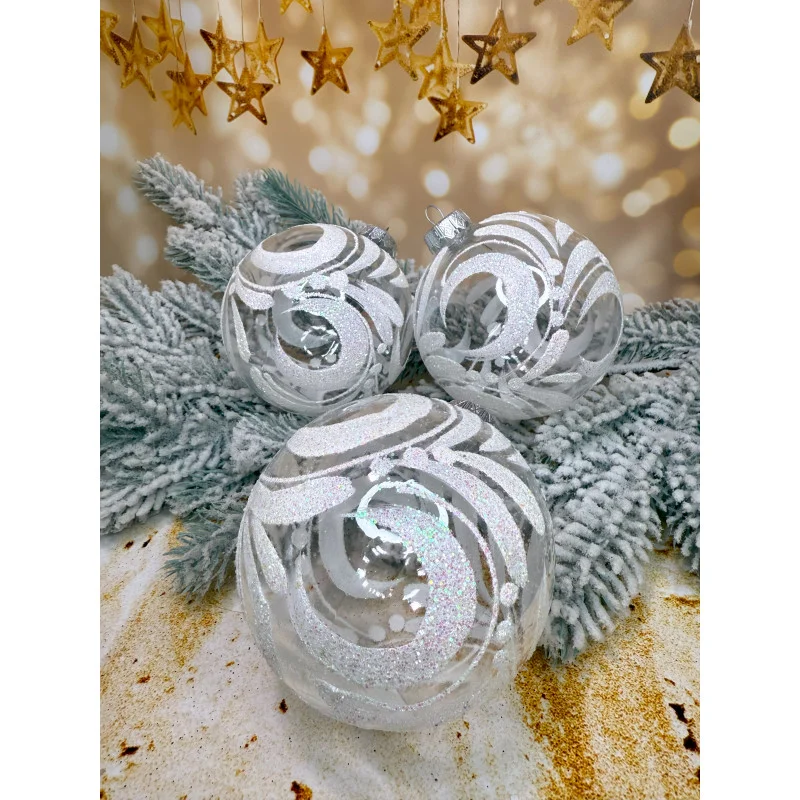 Набор елочных шаров Роспись с орнаментом 100 мм 6 шт. Прозрачный (2782178216)