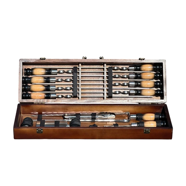 Подарочный набор шампуров Mzavod Охотник в деревянном кейсе 22 предмета Темное дерево (147-17-1190610000817)