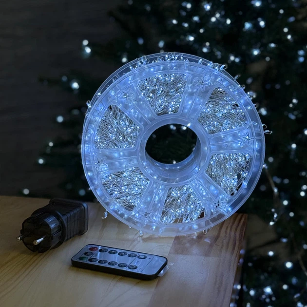 Гірлянда Мішура хвойна лапа 1500 LED від розетки прозорий дріт 50 м Холодний білий