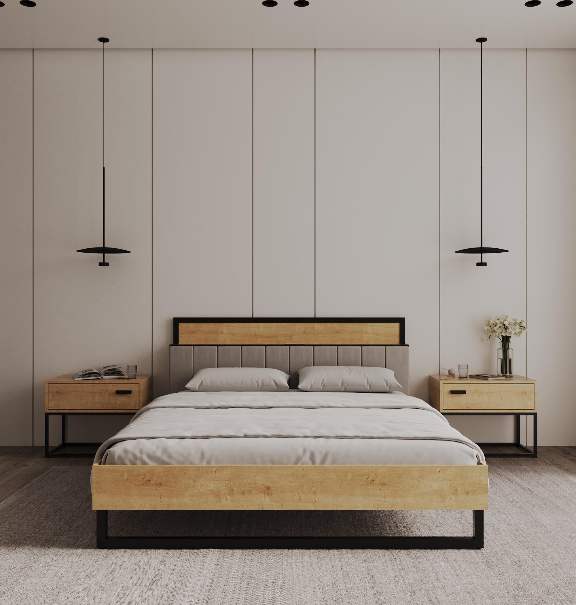 Кровать из металла и ЛДСП L1-ML под матрас 1600х2000 мм