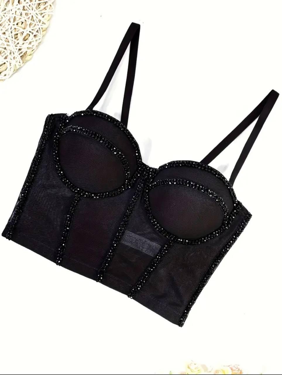 Корсет на бретелях блискучий S Чорний - фото 3 Корсет на бретелях блискучий S Чорний - фото 3