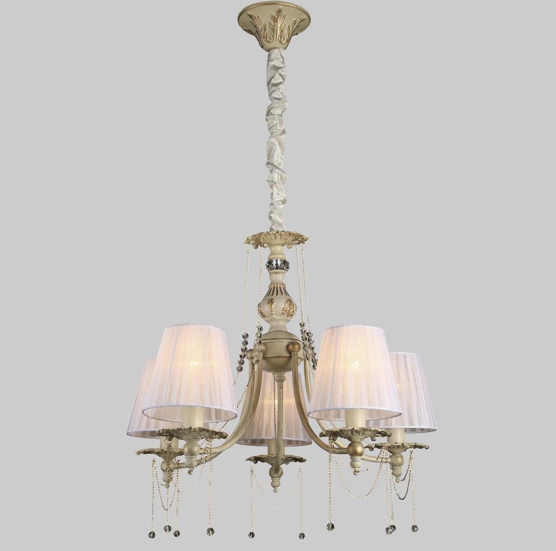 Люстра классическая на 5 ламп Кремовый (55-30012-5 CRM+GLD) Люстра классическая на 5 ламп Кремовый (55-30012-5 CRM+GLD)