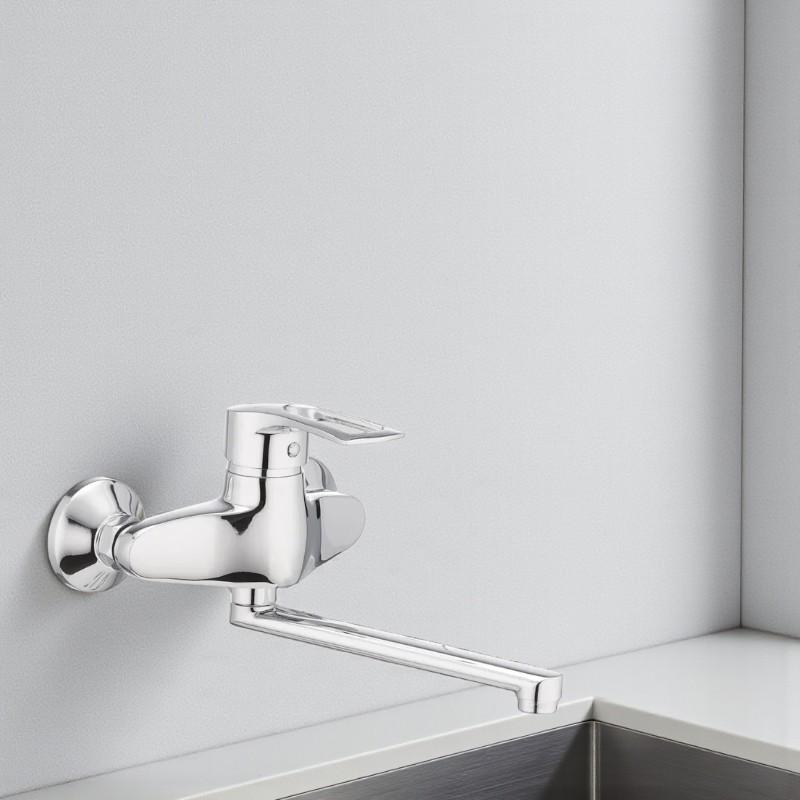 Смеситель для кухни Cron HANSBERG-5 на стену однорычажный цинковый сплав Хром (b-CR0031) - фото 2