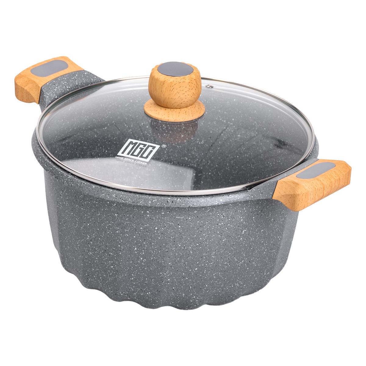 Кастрюля алюминиевая MGC во французском стиле с антипригарным покрытием стеклянная крышка 8 л (HP-4-434G)