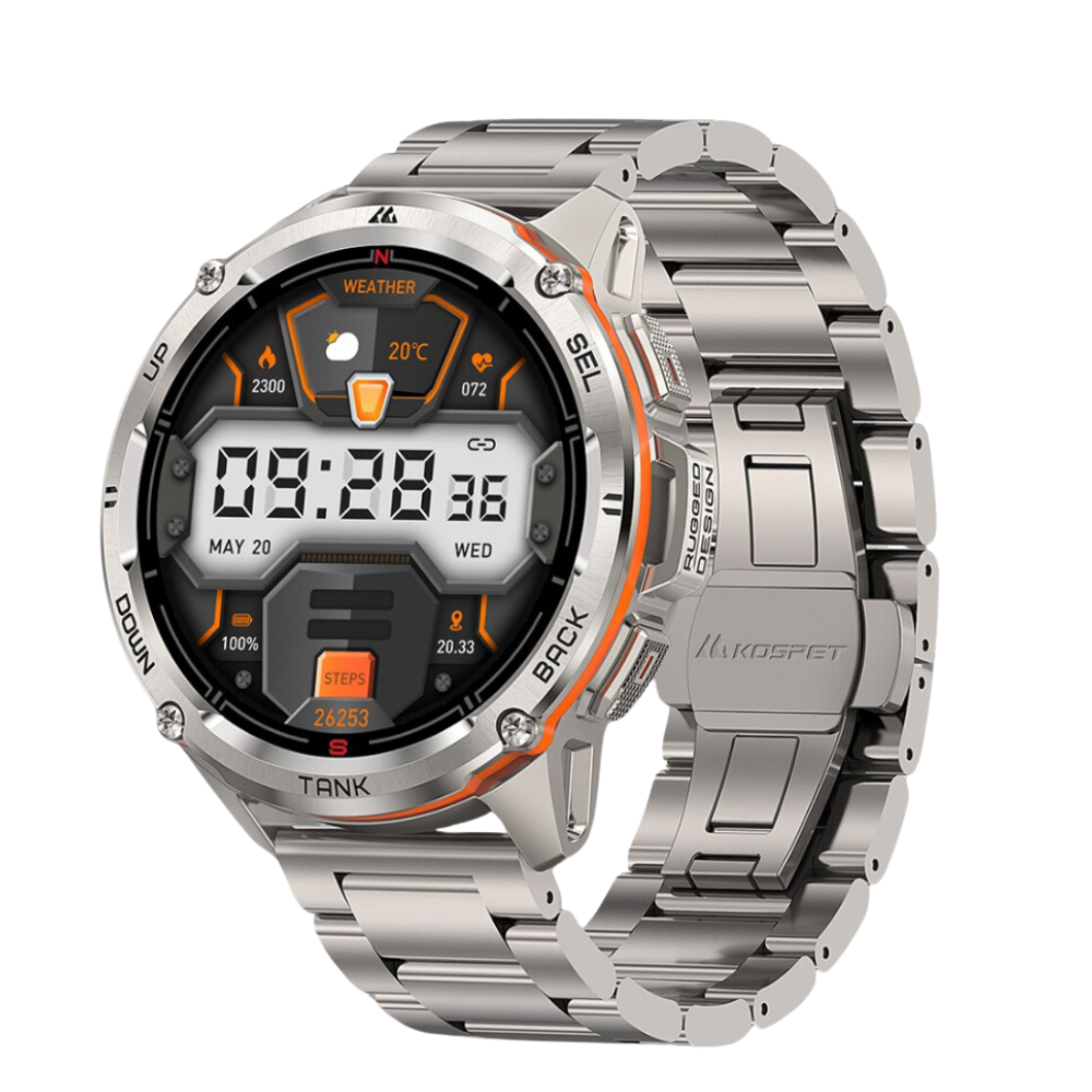 Смарт-часы мужские Kospet T3 ULTRA с компасом/металлическим ремешком/водонепроницаемые Серебристый (1077-0314)
