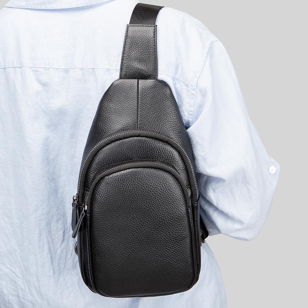 Чоловіча сумка-слінг Lorian з відділеннями на блискавці з натуральної шкіри Чорний (LR 259122-black) - фото 2 Чоловіча сумка-слінг Lorian з відділеннями на блискавці з натуральної шкіри Чорний (LR 259122-black) - фото 2