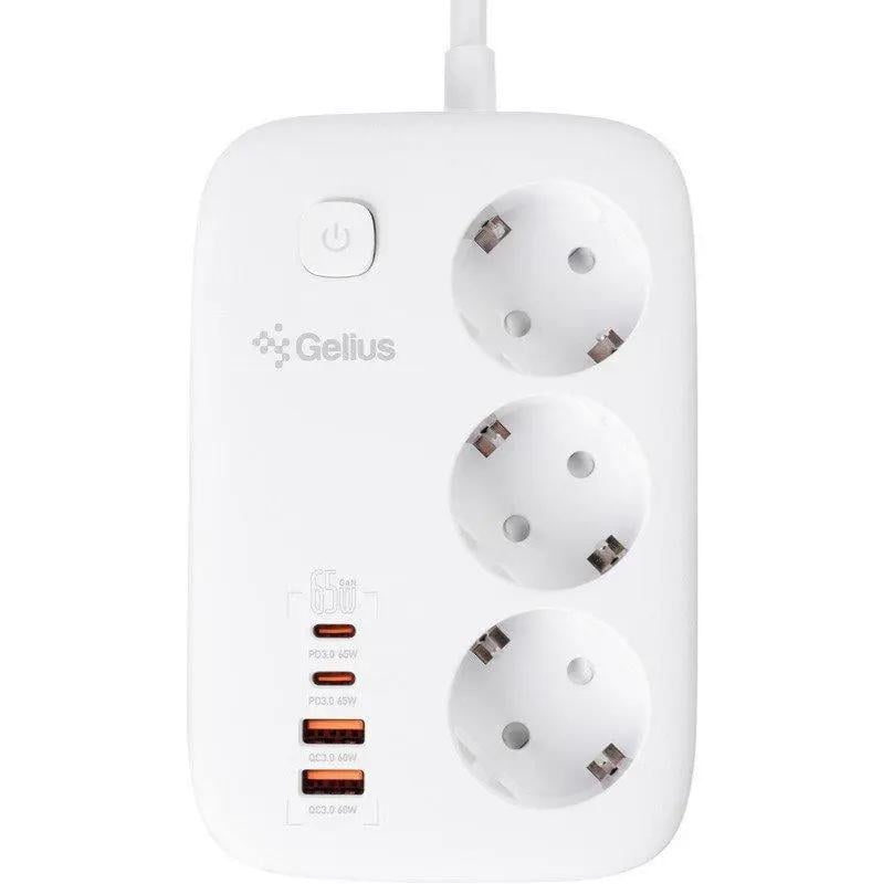 Мережевий фільтр Gelius T-Power 3 220V розетки/2 Type-C/2 USB-A порти GaN 65W 2 м White (GP-PS-003) Мережевий фільтр Gelius T-Power 3 220V розетки/2 Type-C/2 USB-A порти GaN 65W 2 м White (GP-PS-003)