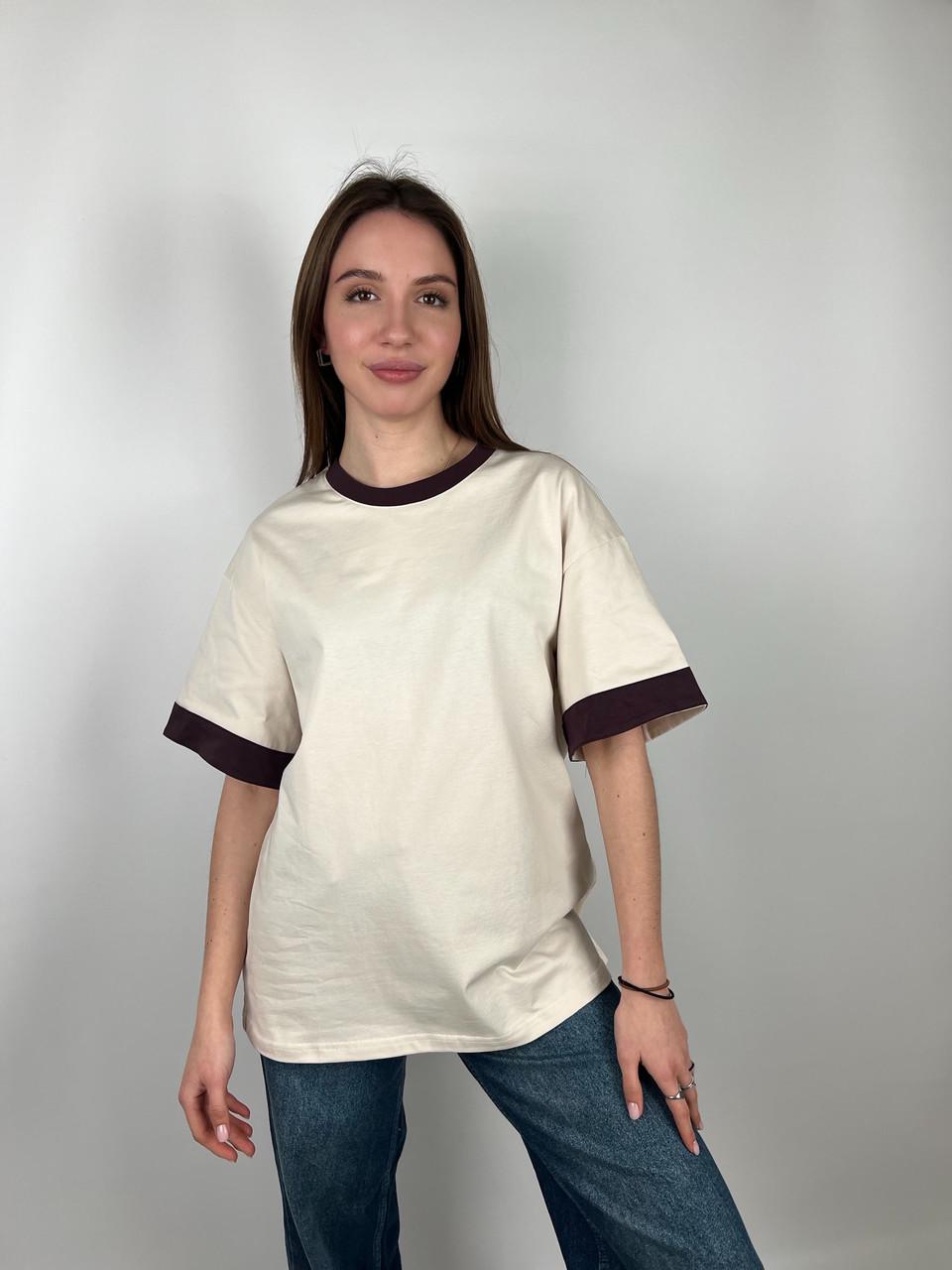 Футболка женская хлопковая Le Chat OS Бежевый (#25017-03) - фото 2 Футболка женская хлопковая Le Chat OS Бежевый (#25017-03) - фото 2