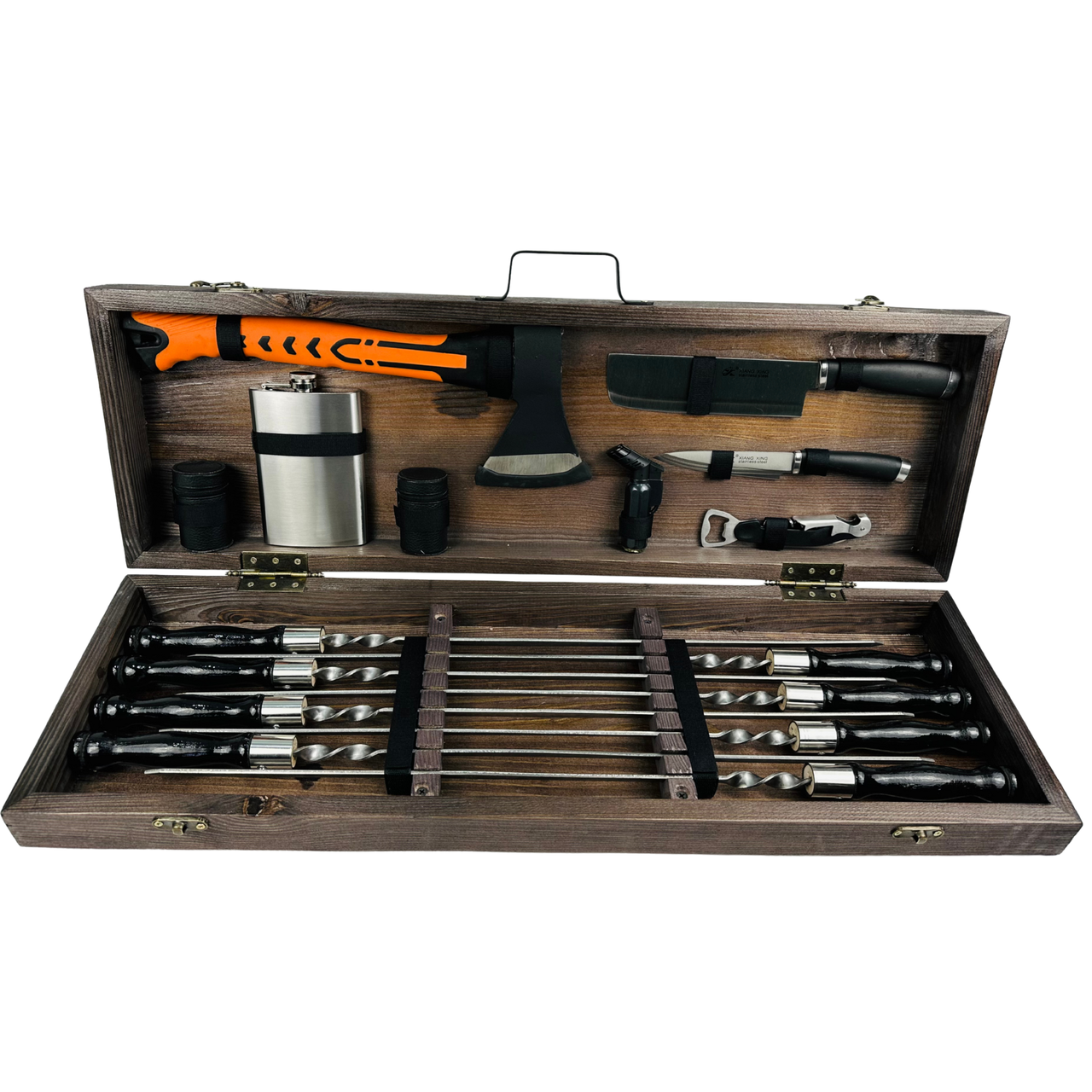 Набір шампурів з дерев'яними ручками Турист в кейсі з дерева з аксесуарами