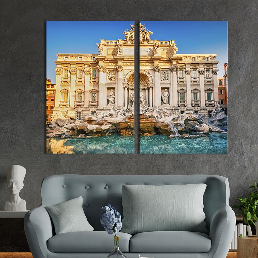 Настенный декор диптих картина на холсте для интерьера Фонтан Треви в Риме 111x81 см (326-2)