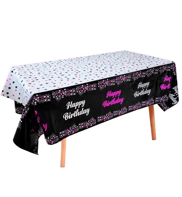 Скатертина Happy Birthday 180x135 см Black/Pink (13535611)