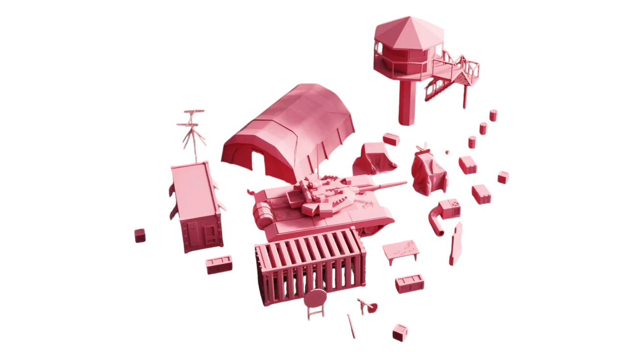 Печатанный набор 3D военных элементов и лагеря Low Poly Military Parts&Camp Collection