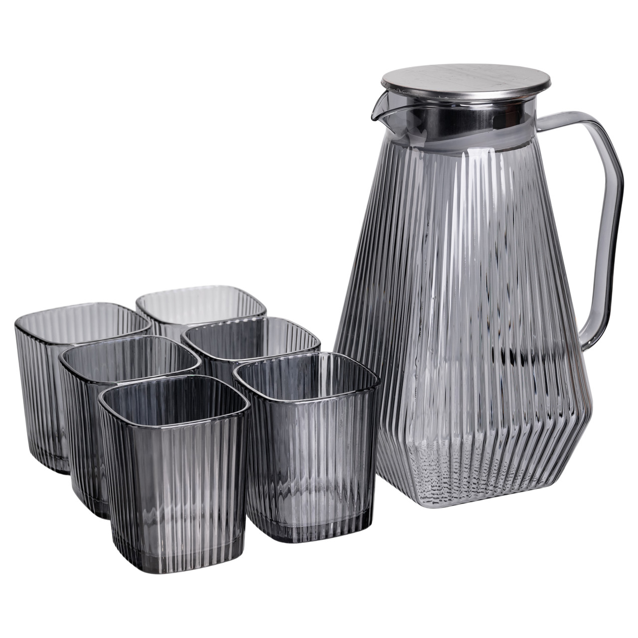 Набор кувшин 1,8 л/стаканы из стекла рифленые 6 шт. по 200 мл Серый (HP-19-38)