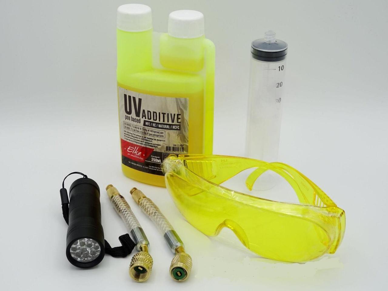 Набор для обнаружения утечек хладагента фонарик/очки/УФ-краска/адаптер Набор для обнаружения утечек хладагента фонарик/очки/УФ-краска/адаптер