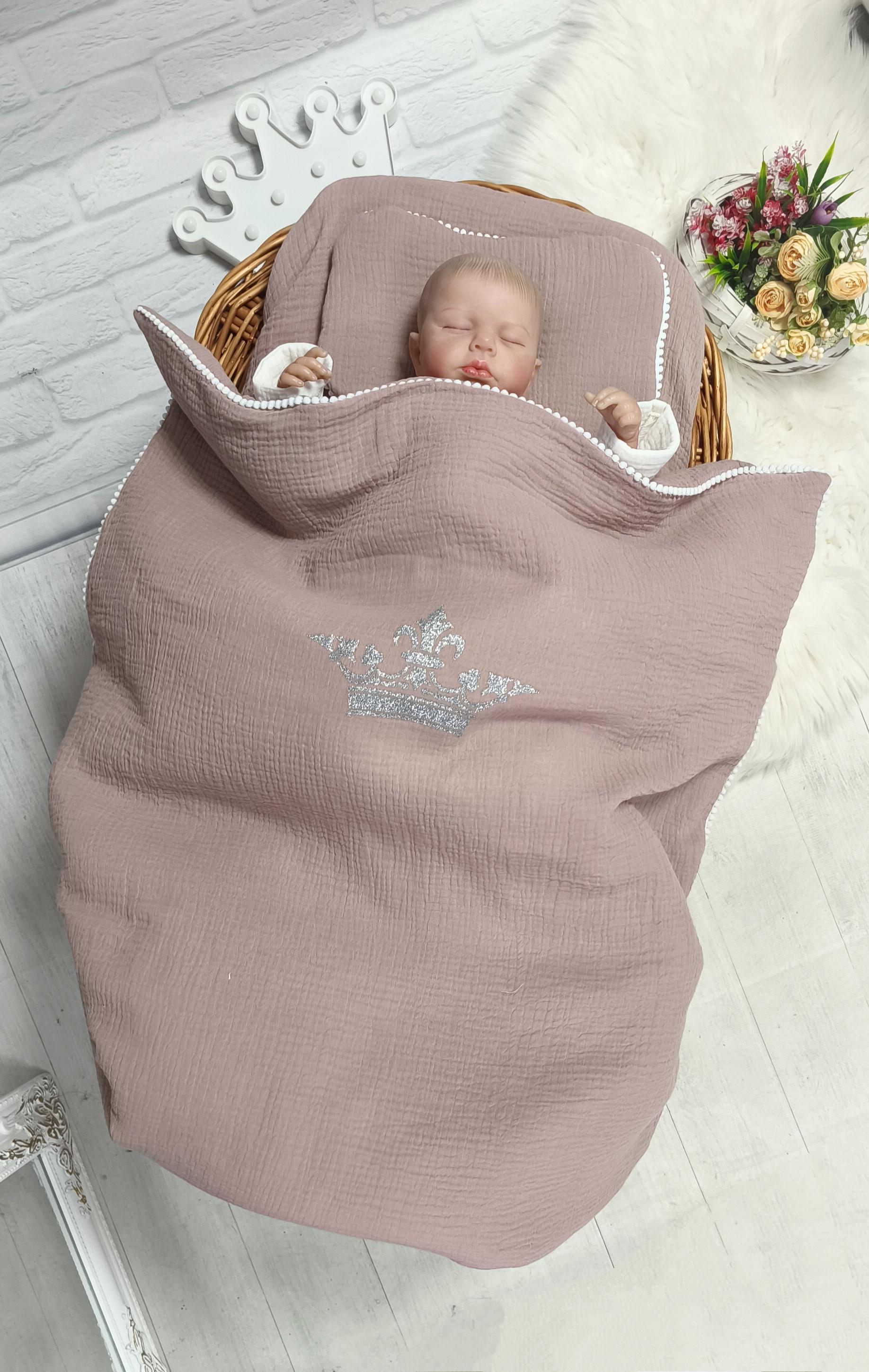 Набор в коляску 3в1 с короной муслин Бежевый (25011143) - фото 1 Набор в коляску 3в1 с короной муслин Бежевый (25011143) - фото 1