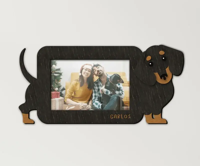 Фоторамка із таксою персоналізована на 1 горизонтальне фото Чорний (dog_dachshund-3)
