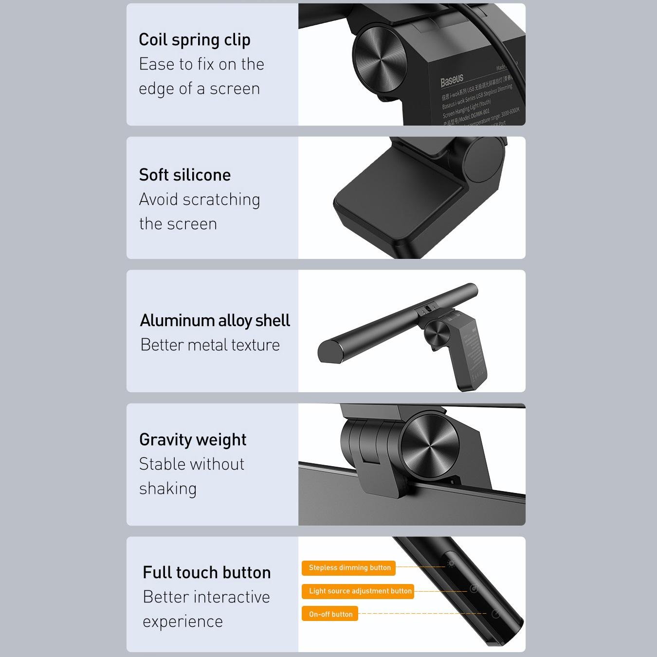 Лампа для монитора скринбар BASEUS I-Wok Stepless Dimming Screen Hanging Youth Black (DGIWK-B01) - фото 7