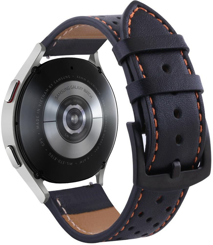 Ремешок кожаный Classico для Galaxy Watch 4 44 мм Black/Orange (23509-54) - фото 1