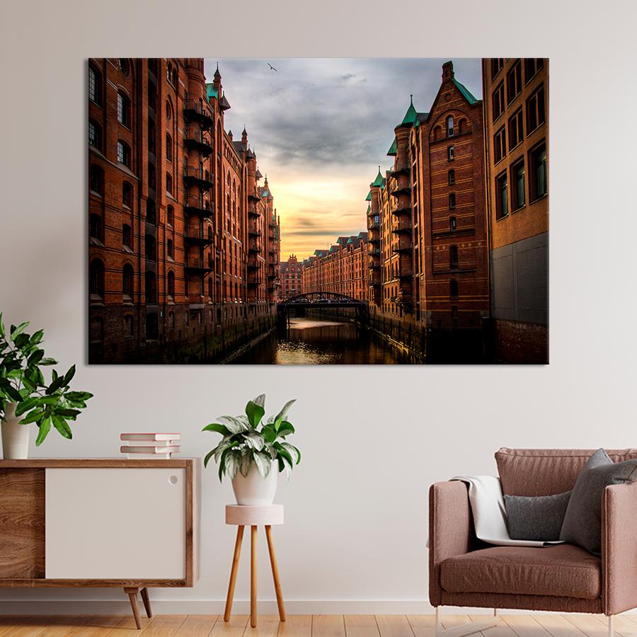 Картина город Квартал в Гамбурге 51x34 см (A749-1)