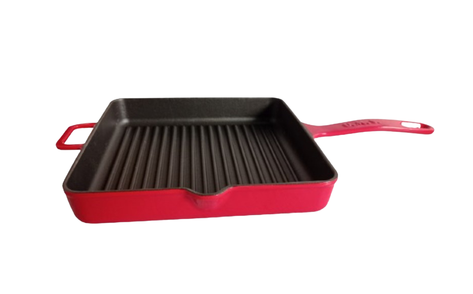 Сковорода гриль чугунная OMS с антипригарным покрытием 25x25 см для индукции Красный (3265-25red)